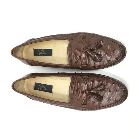 Zelli Loafers Shoes Size 9.5 Brown Full Ostrich main image 7